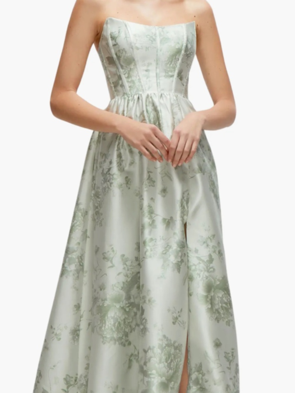 Dessy Collection “Dorset,” style 3152FP, in Sage Cottage Rose